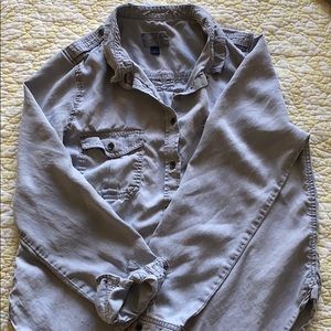Button down mock jean shirt